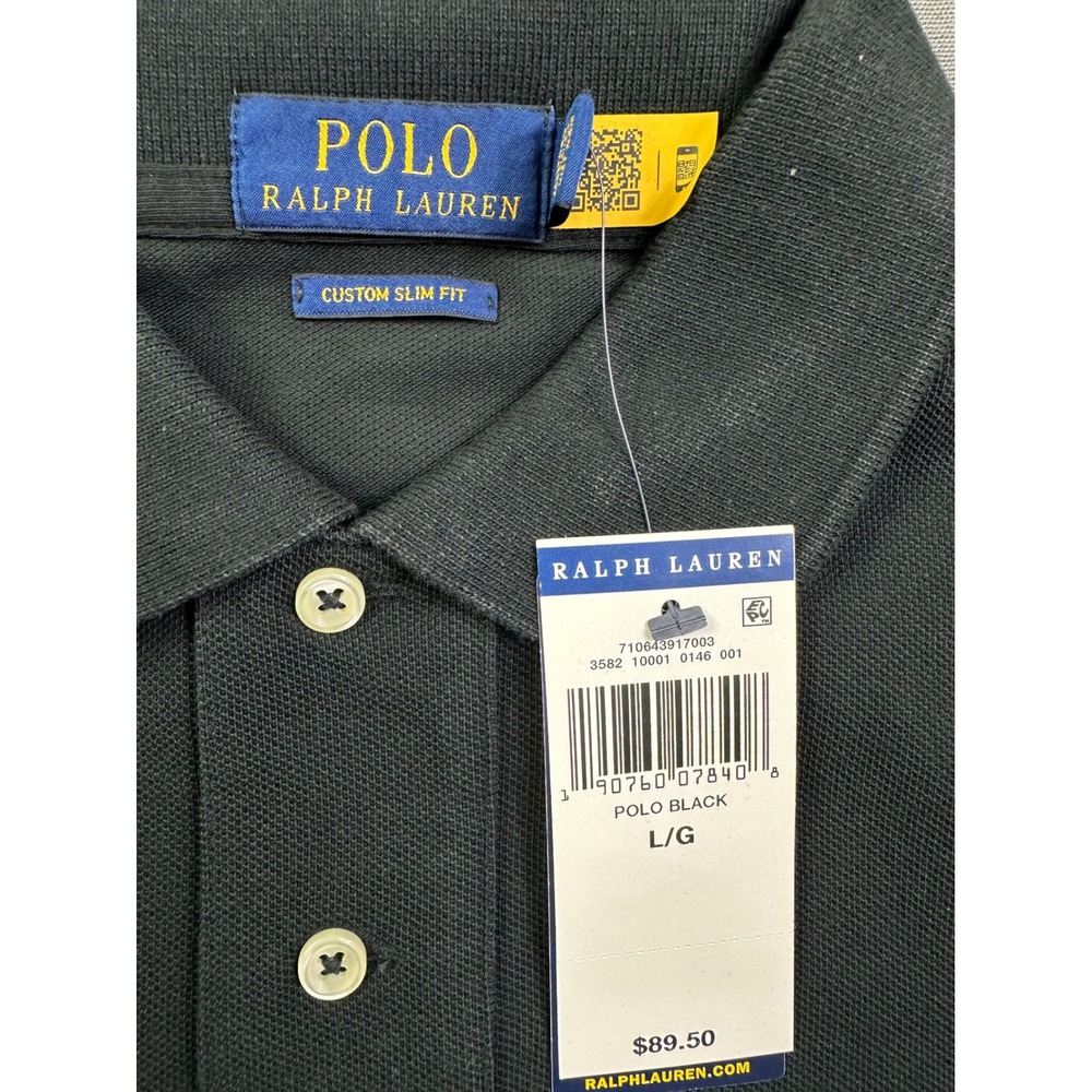 Polo Ralph Lauren Men's Custom Slim Fit Polo Shirt Black Large NWT Logoless
